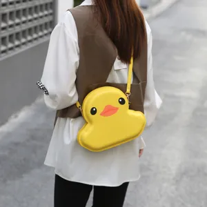 Cute yellow duck hard shell crossbody bag for women, cartoon cute stylish fashion shoulder bag.