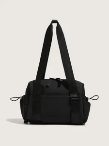 Black nylon sports fitness shoulder bag large capacity casual travel tote bag for women