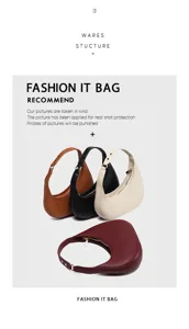 Cross-border fashion crescent underarm bag PU leather shoulder bag versatile handbag