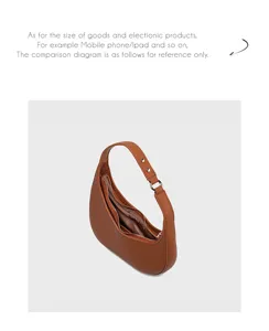 Brown crescent underarm bag stylish hobo handbag lightweight PU leather purse for women