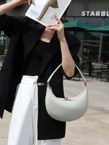 White crescent hobo shoulder bag stylish leather commuter handbag for women daily wear