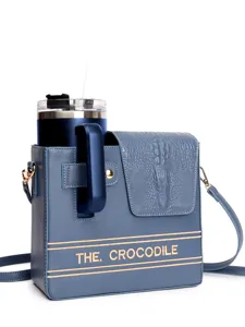 Crossbody water bottle bag with tumbler holder crocodile pattern leather shoulder bag outdoor