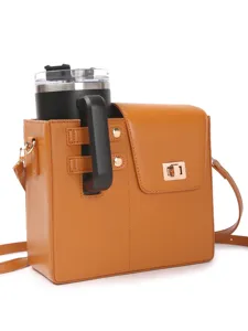 Outdoor portable tumbler bag PU leather single shoulder crossbody water bottle storage carrier