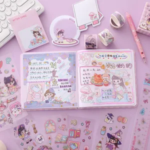 Cute cartoon sticker journal set, pink stationery gift box for kids, student school supplies.