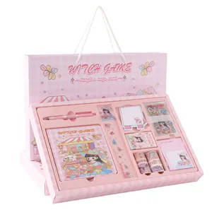 Cute cartoon stationery gift set with journaling notebook, stickers, pens and cute box for girls.