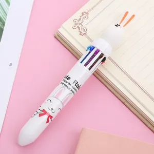 Cute rabbit 10-color multi-color press ballpoint pen for student journaling and writing.