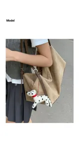 Korean casual large capacity suede underarm shoulder pillow bag with cute puppy charm