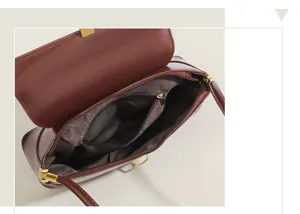 Vintage style burgundy underarm bag interior detail, premium pu leather baguette bag for women.