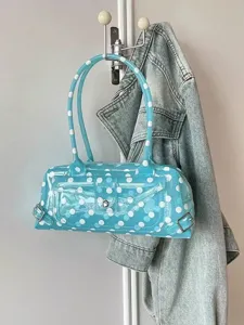 Schicke blaue gepunktete Jelly Schultertasche, stylische Dopamin Unterarmtasche für Damen.