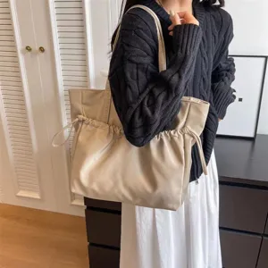 Simple casual women's shoulder tote bag, large capacity PU leather daily commuting bag