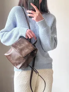 Zaino marrone retrò piccolo borsa a tracolla elegante vintage casual in pelle PU chic
