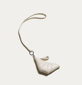 Mini leather croissant bag with lanyard, cute niche design retro dumpling coin purse for women.