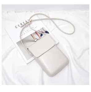 Mini crossbody phone bag, solid color vertical PU leather small shoulder bag for women men