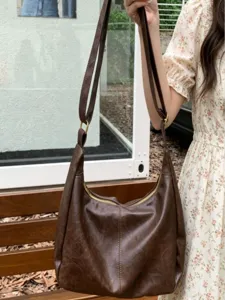 Women Casual PU Leather Tote Bag Large Capacity Vintage Hobo Shoulder Bag Daily Fashion Handbag Top Handle Purse