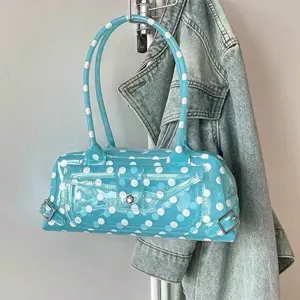 Blaue Polka Dot Gelee Umhängetasche, süße Dopamin Stil Handtasche Kissen Tasche.