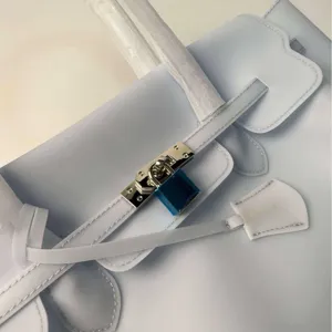 Light blue PVC jelly tote bag featuring metal lock classic design large capacity handbag
