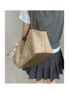 Casual brown suede shoulder bag for women, large capacity minimalist daily tote bag.