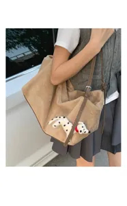Korean casual large capacity suede underarm shoulder pillow bag for women with puppy charm.