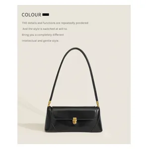 Retro underarm bag detail view, stylish solid color baguette bag for women fashion accessories.