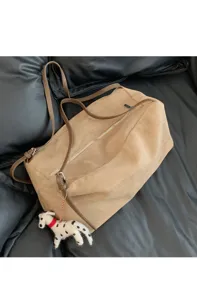 Casual suede shoulder bag large capacity underarm pillow bag with stylish dog charm