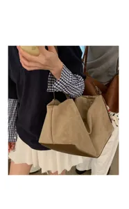 Casual suede shoulder pillow bag for women, large capacity underarm bag, trendy new style.