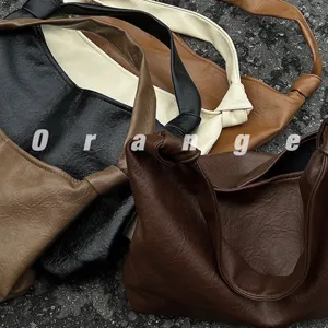 Women Large Capacity PU Leather Tote Bag Casual Commute Handbag Soft Leather Shoulder Bag Daily Use
