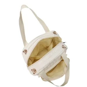Cute quilted teddy bear embroidery canvas tote shoulder bag casual mommy bag for daily use.