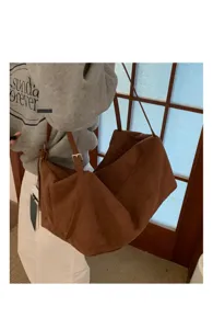 Korean style casual large capacity underarm bag stylish brown suede shoulder bag