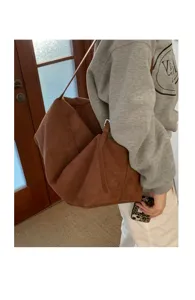 Korean casual large capacity suede shoulder bag underarm slouchy pillow bag for women