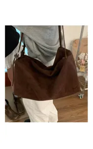 Brown suede shoulder bag casual hobo underarm pillow bag daily versatile retro design.