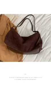 Casual suede shoulder bag for women, large capacity minimalist underarm pillow bag.