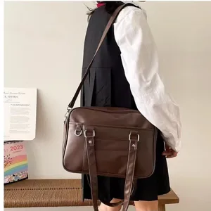 Japanese style JK uniform PU shoulder bag, casual student commuter handbag and messenger bag.