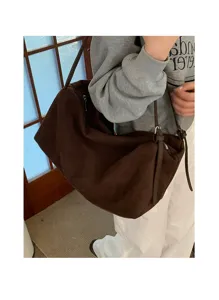 Brown suede shoulder bag, casual large capacity underarm pillow bag for women daily use.