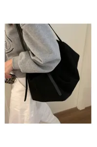 Casual large capacity black suede underarm shoulder bag for women minimalist daily pillow bag