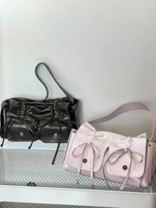 Korean style ruched bow shoulder bag multi-pocket crossbody handbag detail display.