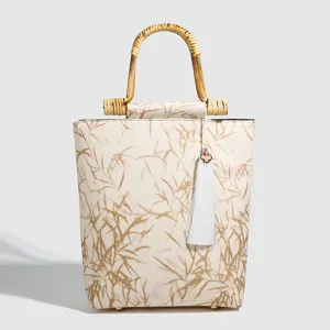 Retro Chinese Style Bamboo Joint Handbag Women Fashion Versatile Large Capacity Tote Bag Qipao Match Top Handle Bag