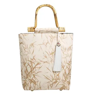 Retro Chinese style bamboo handle handbag elegant vintage cheongsam tote bag for women chic new