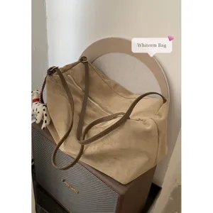 Korean Style Casual Large Capacity Suede Shoulder Bag Simple Solid Color Soft Underarm Pillow Bag Daily Women Handbag