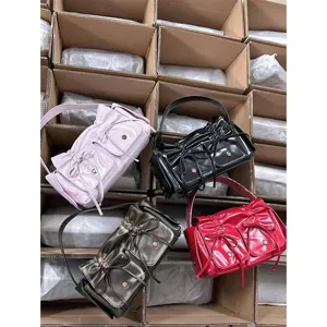 Trendy pleated bow multi-pocket shoulder bag, chic crossbody handbag for women daily wear.