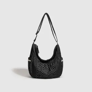 Borsa a Tracolla Casual in Tela da Donna Grande Capacità Tote Bag Stile Balletto Pois Borsa a Spalla Studente Commuter