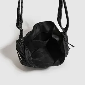 Borsa a tracolla casual in tela nera con pois, grande borsa tote da lavoro per donna.