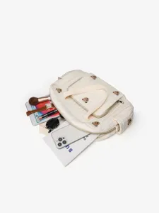 Quilted tote diaper bag with cute bear embroidery, large capacity mommy shoulder bag.
