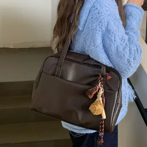 Koreanischer Stil Große Kapazität Tote Bag Aus PU Leder Retro Achsel Tasche Vielseitige Casual Umhängetasche