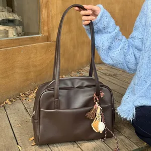 Elegante dunkelbraune Leder-Umhängetasche für Damen, Retro-Shopper mit großem Fassungsvermögen.