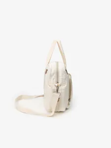 Quilted mommy tote shoulder bag side view, lightweight fabric casual crossbody bag.