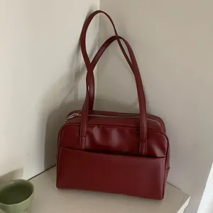 Retro bordeauxrote PU Leder Umhängetasche für Damen, elegante Schultertasche für den Alltag.