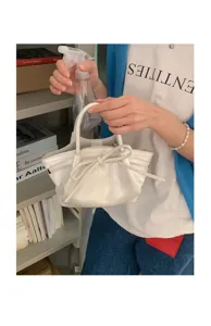 Borsa a mano bianca stile coreano con fiocco elegante borsa secchiello moda coulisse