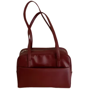 Rote Umhängetasche für Damen Retro PU Leder Shopper große Kapazität stilvolle Handtasche.