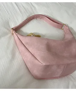 Pink shoulder bag for women, soft leather dumpling hobo bag, large capacity casual crossbody.