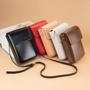 Minimalist mini vertical crossbody phone bag, retro solid color PU leather shoulder bag.